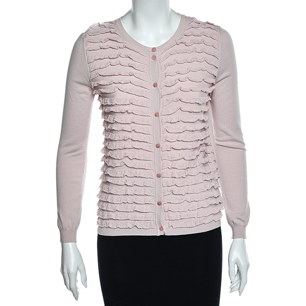 Red VALENTINO Ruffle front Sweater Cardigan